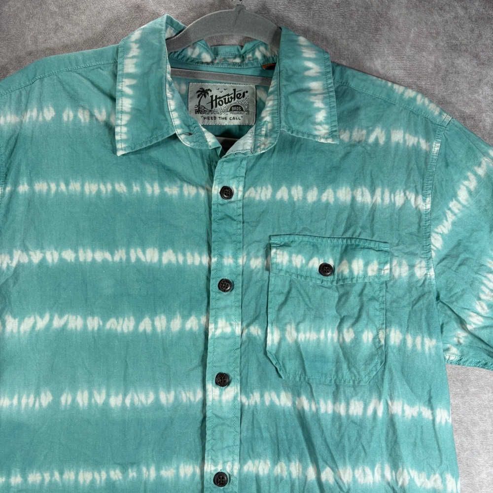 Howler Bros Button Down Shirt Men Small Teal Tie Dye Short Sleeve Cotton Coastal